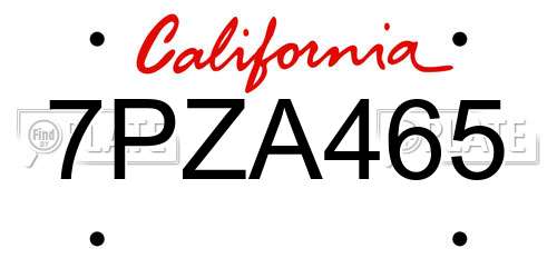7PZA465 California License Plate