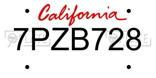7PZB728 California License Plate