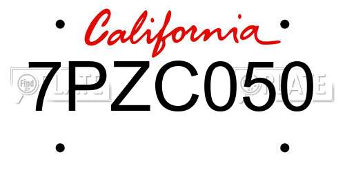 7PZC050 California License Plate