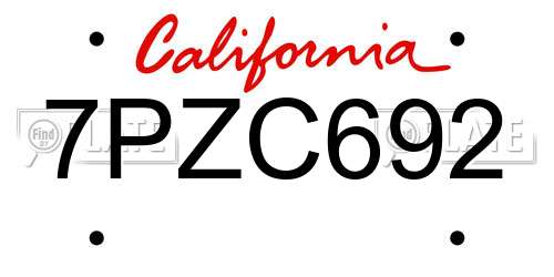 7PZC692 California License Plate