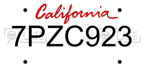 7PZC923 California License Plate