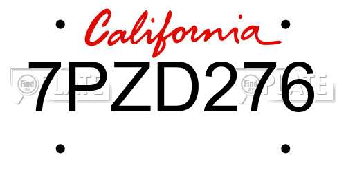 7PZD276 California License Plate