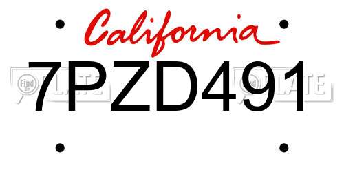 7PZD491 California License Plate