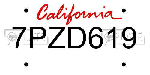 7PZD619 California License Plate