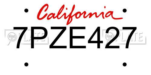 7PZE427 California License Plate