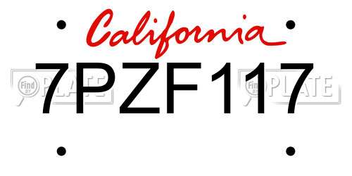 7PZF117 California License Plate
