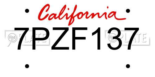 7PZF137 California License Plate