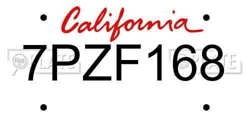 7PZF168 California License Plate
