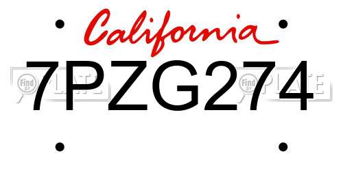 7PZG274 California License Plate