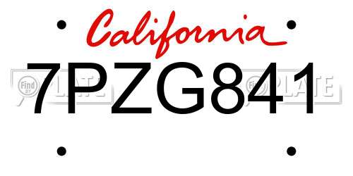 7PZG841 California License Plate