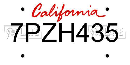 7PZH435 California License Plate