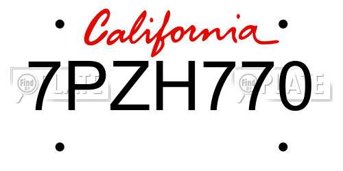 7PZH770 California License Plate