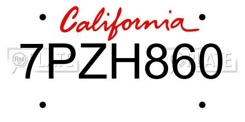 7PZH860 California License Plate