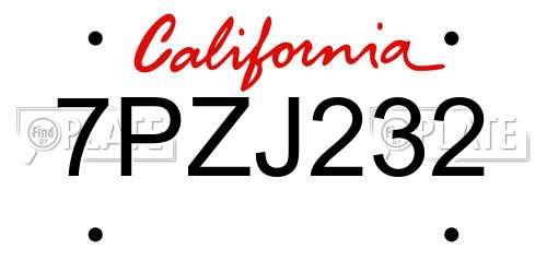 7PZJ232 California License Plate