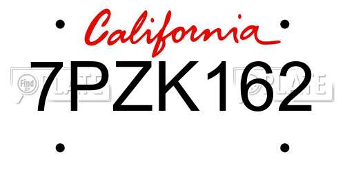 7PZK162 California License Plate