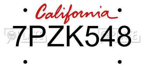 7PZK548 California License Plate