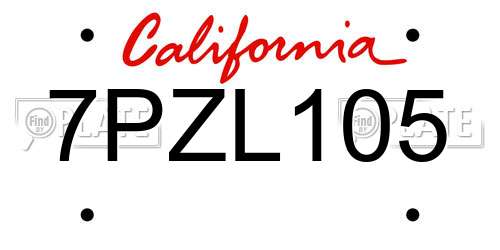 7PZL105 California License Plate