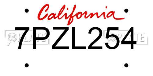 7PZL254 California License Plate