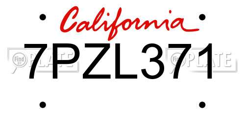 7PZL371 California License Plate