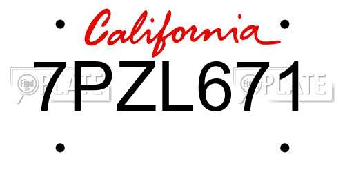 7PZL671 California License Plate