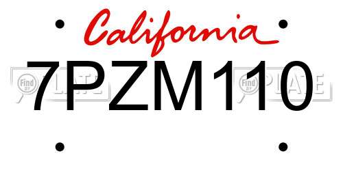 7PZM110 California License Plate