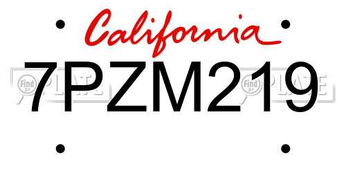 7PZM219 California License Plate