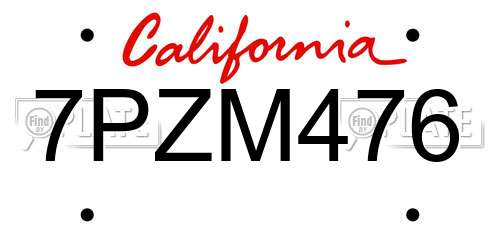 7PZM476 California License Plate