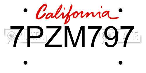 7PZM797 California License Plate