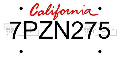 7PZN275 California License Plate