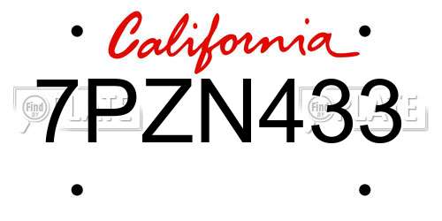 7PZN433 California License Plate