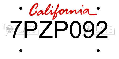 7PZP092 California License Plate