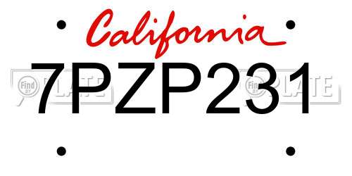 7PZP231 California License Plate