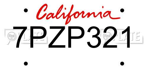 7PZP321 California License Plate