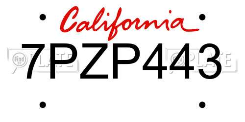 7PZP443 California License Plate