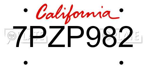 7PZP982 California License Plate