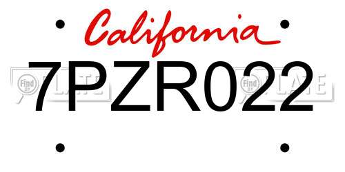 7PZR022 California License Plate