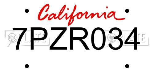 7PZR034 California License Plate