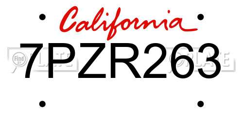 7PZR263 California License Plate