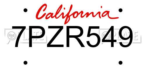 7PZR549 California License Plate