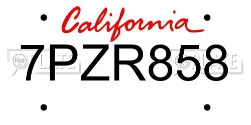 7PZR858 California License Plate