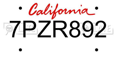7PZR892 California License Plate