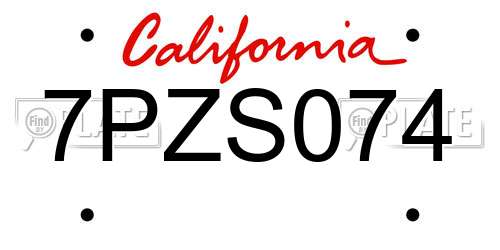 7PZS074 California License Plate