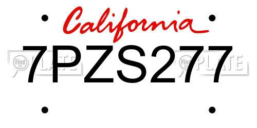 7PZS277 California License Plate
