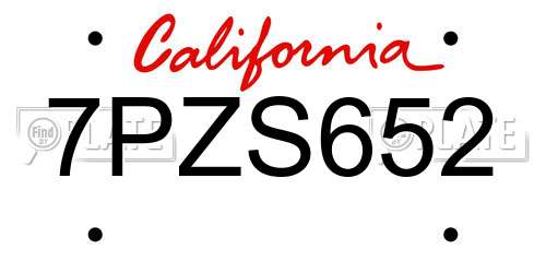 7PZS652 California License Plate