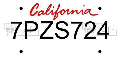 7PZS724 California License Plate