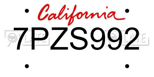 7PZS992 California License Plate