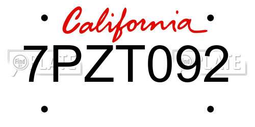 7PZT092 California License Plate
