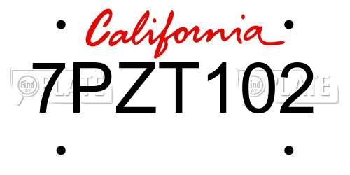 7PZT102 California License Plate