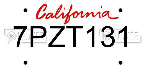 7PZT131 California License Plate