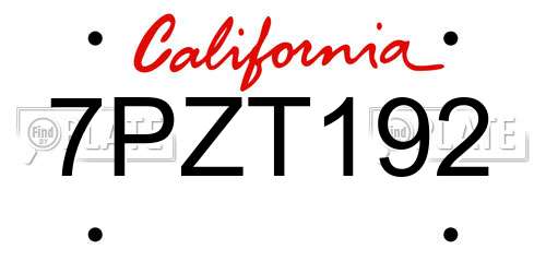 7PZT192 California License Plate
